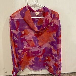 Arte de Vestir-purple & orange sheer long sleeve blouse Tag 36 Chica.